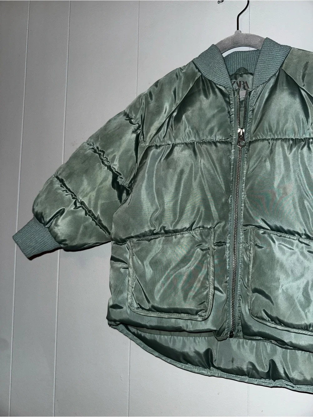 Zara Green Puffer Bomber Jacket